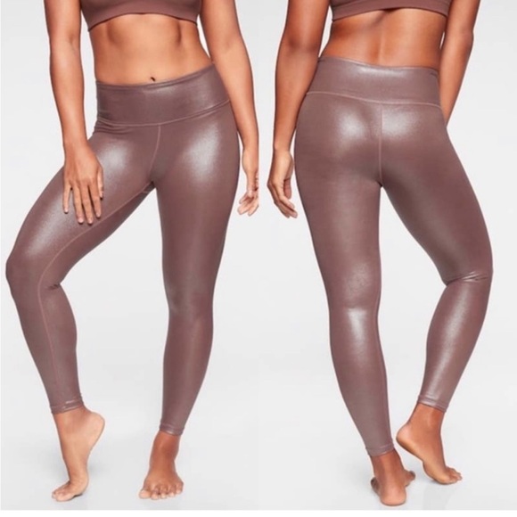 Athleta Shimmer Shiny Legging Cinnamon Brown Glittery Mauve - Picture 1 of 8